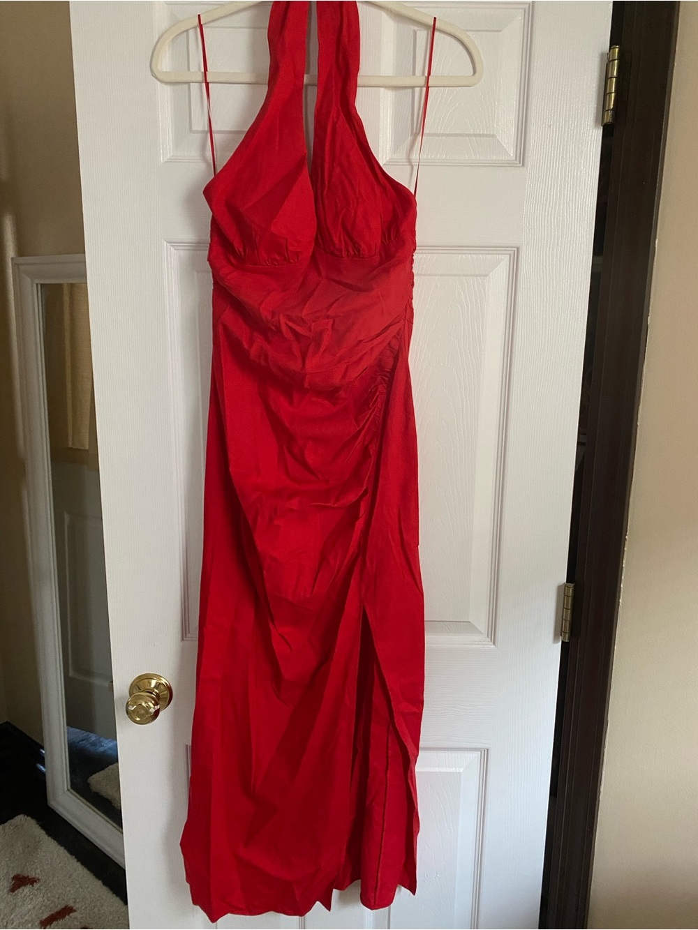 Zara Red Halter Prom Dress with Side Slit